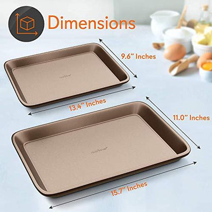 NutriChef Nonstick Cookie Sheet Baking Pan | 2pc Large and Medium Metal Oven Baking Tray - Professional Quality Kitchen Cooking Non-Stick Bake Trays w/Rimmed Borders, Guaranteed NOT to Wrap - CookCave