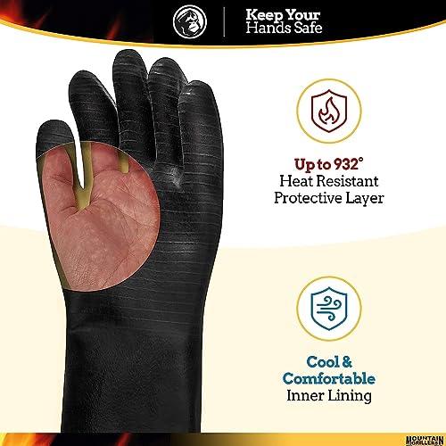 Mountain Grillers Extreme Heat Resistant Gloves for Grill BBQ High Temperature Fire Pit Gloves Barbecue Cooking, Smoker, Oven, Fryer, Grilling Waterproof, Fireproof Oil Resistant Neoprene Coating 18in - CookCave