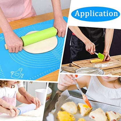 Ewinever 1Set Rolling Pin Pastry Mat Set Non-Stick 6 in 1 Dough Roller Baking Kit with Pastry Cutter Reusable Kneading Mat Scraper Basting Brush - CookCave