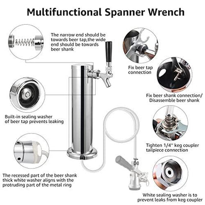 MRbrew Draft Beer Line Shank Faucet Kit, Stainless Core Beer Tap Self-Closing Spring Tap Wrench No Leak 3/16'' Brewing Tubing 1/4'' Keg Coupler Barb Fitting Hose Clamp Kegerator Tower Replacement Set - CookCave