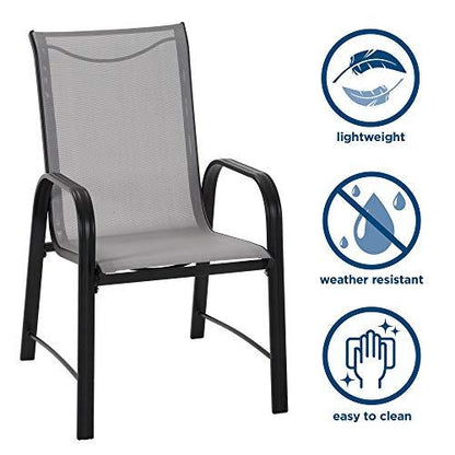 CoscoProducts Cosco Outdoor Living Dining Chairs, 6-Pack, Gray Frame, Light Gray Sling (88645GLGE) - CookCave