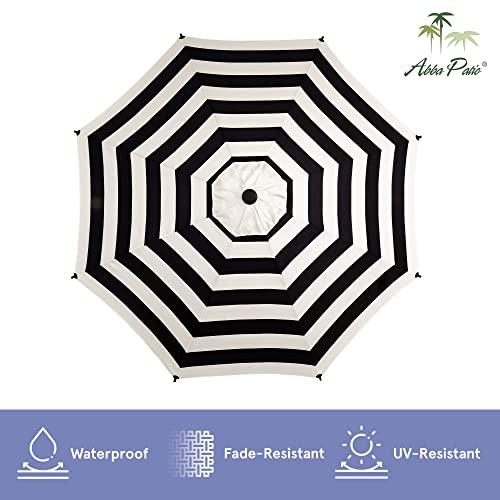 Abba Patio 9ft Patio Umbrella Market Outdoor Table Umbrella with Push Button Tilt and Crank, 8 Ribs, UV Protection, Black & White Stripe - CookCave