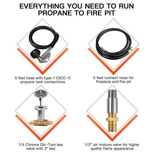 EXCELFU Fire Pit Installation Kit with 1/2" Chrome Key Valve, Propane Gas Fire Pit Valve Control System Kit Hose Assembly Replacement for Propane Gas Connection, 150K BTU Max - CookCave