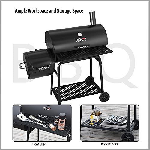 Royal Gourmet CC1830FG Charcoal Grill with High Heat-Resistant BBQ Gloves, 811 Square Inches, Black, Backyard Cooking with Offset Smoker - CookCave