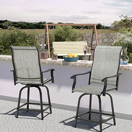 UDPATIO Patio Swivel Bar Stools Chair of 4, Outdoor Bar Height Set, All Weather High Back and Armrest Patio Stools & Bar Chairs for Backyard, Lawn Garden, Balcony and Pool, Grey White - CookCave