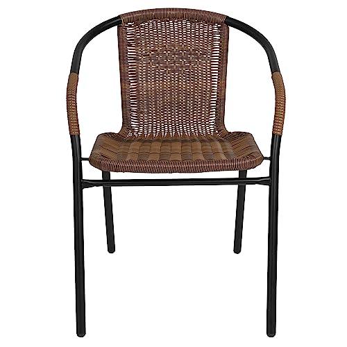 Flash Furniture Lila 4 Pack Medium Brown Rattan Indoor-Outdoor Restaurant Stack Chair | Versatile and Stylish Seating - CookCave