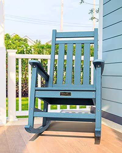 SERWALL Oversized Rocking Chair, Outdoor Rocking Chair for Adults, All Weather Resistant Porch Rocker for Lawn Garden, Blue - CookCave