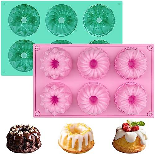 HUAKENER 2 Pcs Mini Bundt Cake Pan, 6-Cavity Fluted Tube Cake Pan, Non-stick Silicone Baking Mold for Cupcakes, Donuts, Cornbread, Brownies, Jellies - CookCave