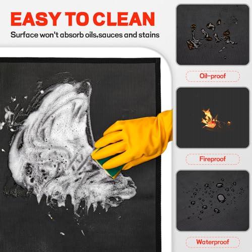 Fondpen 24 x 31in Fireproof-Grill Mats for Outdoor Tabletop Grill to Protect Your Grill Table-Fireproof-BBQ Barbecue Mat Heat Resistant Grill Table Mat-Waterproof & Oilproof BBQ Mat-Black (0.6mm) - CookCave