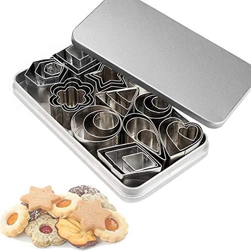 Mini Cookie Cutter Shapes Set - 30 Small Molds to Cut Out Pastry Dough, Pie Crust & Fruit - Tiny Stainless Steel Metal Stamps Star Flower Round Heart Square Triangle Oval Raindrop Geometric Shapes - CookCave