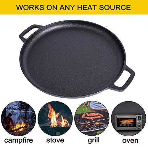 Max K 14-Inch Pizza Pan with Handles - Preseasoned Cast Iron Cooking Pan for Baking, Roasting, Frying - Black - CookCave