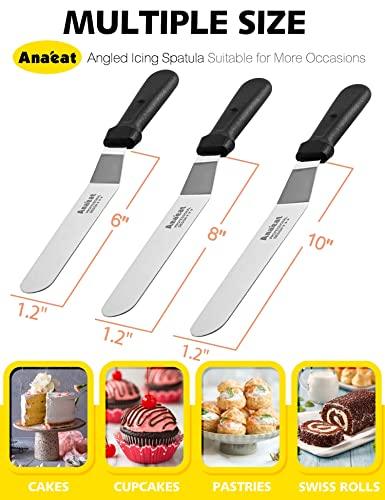 Anaeat Icing Spatulas, Set of 3 Professional Cake Angled Offset Spatula with 6", 8", 10" Stainless Steel Blades - Thickened Frosting Knife with Plastic Handle for Cake Decorating, Pastry & Baking - CookCave