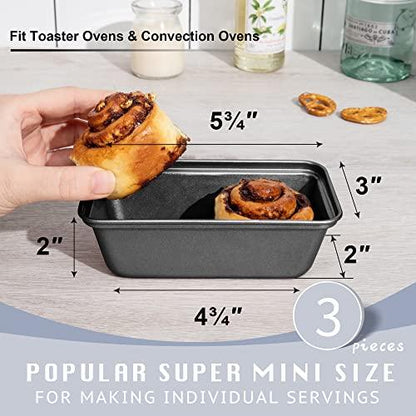 HONGBAKE Mini Loaf Pan for Baking Bread, 6 x 3.3 x 2 In Nonstick Small Banana Bread Tins Set of 3, Tiny Carbon Steel Meatloaf Pan - Dark Grey - CookCave