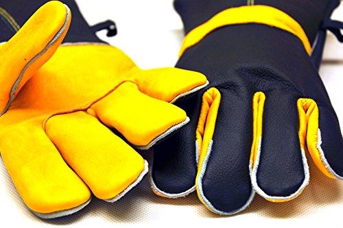 14.5" Long Premium Leather Gloves, BBQ gloves, Grill and Fireplace Gloves, Cotton lining with Kevlar stitch, Heat Resistant Gloves, animal handling gloves, bite-proof gloves - CookCave