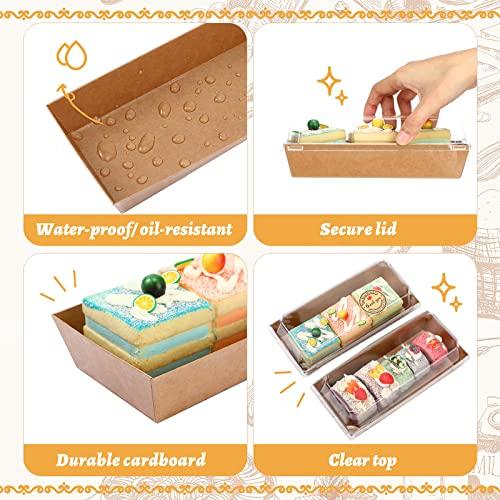 Inbagi Charcuterie Boxes with Clear Lids,100 Pack Paper Rectangle Disposable Sandwich Boxes, Cookie Boxes, Bakery Bread Boxes for Cookies Desserts Mini Cakes Packaging(Brown, White) - CookCave