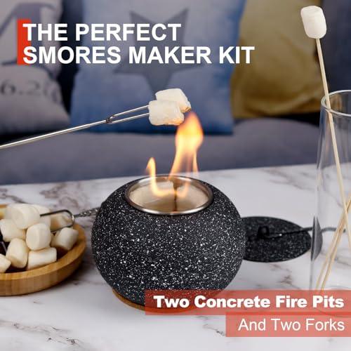 CROWN FIRE - 2 Pack Concrete Tabletop Smores Fire Pit, Ethanol Table Top Firepit, with 2 Roasting Sticks for Smores Maker, Portable Mini Tabletop Fireplace for Indoor and Outdoor, Perfect for Parties - CookCave