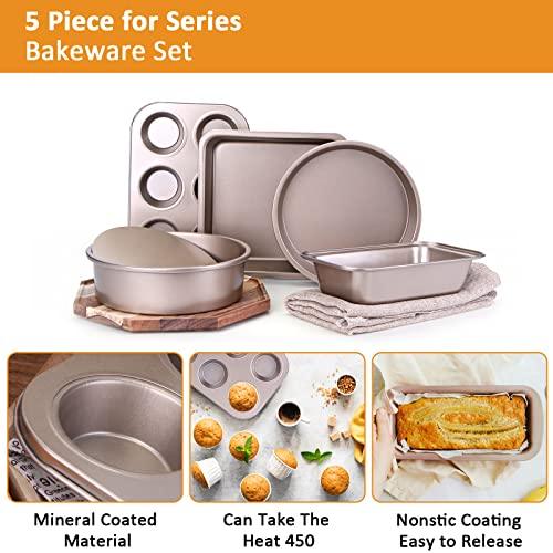 Bakeware Sets, 5-Piece Nonstick Bakeware Set,cake pans set with Cookie Sheets, Bakeware fits for Nonstick Bread Baking Cookie Sheet and Cake Pans - CookCave