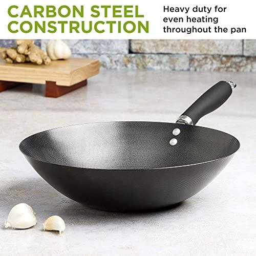 Ecolution Non-Stick Carbon Steel Wok with Soft Touch Riveted Handle, 12",Black - CookCave