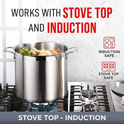 Stockpot – 16 Quart – Brushed Stainless Steel – Heavy Duty Induction Pot with Lid and Riveted Handles – For Soup, Seafood, Stock, Canning and for Catering for Large Groups and Events by BAKKEN - CookCave