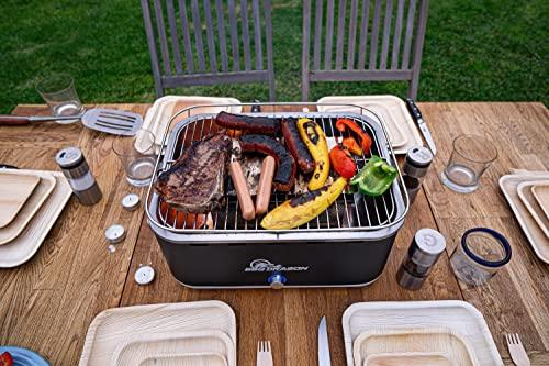 BBQ Dragon Zephyr Portable Grill - BBQ Grill with Built-in Adjustable Speed Fan - Table Top Mini Grill with Stainless Steel Inner Liner - Portable Charcoal Grill for Camping, Beach or Outdoor Picnic - CookCave