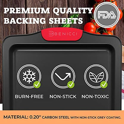 Premium Non-Stick Baking Sheets Set of 3 - Deluxe BPA Free, Easy to Clean Racks w/Silicone Handles - Bakeware Pans for Cooking Baking Roasting - Lets You Bake The Perfect Cookie or Pastry Every Time - CookCave