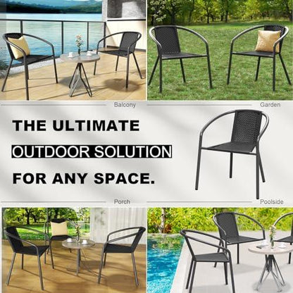 GREZJXC Modern Rattan Outdoor,Indoor Bedroom Restaurant Dining Chairs, Stackable Rattan Chairs for Patio or Drawing Room, Set of 4, Black - CookCave