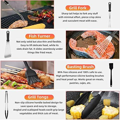 Blackstone Griddle Accessories, 40 Pcs Stainless Steel Griddle Accessories Kit, Flat Top Grill Accessories for Blackstone and Camp Chef, Griddle Spatula BBQ Set with Carrying Bag for Outdoor Grill - CookCave