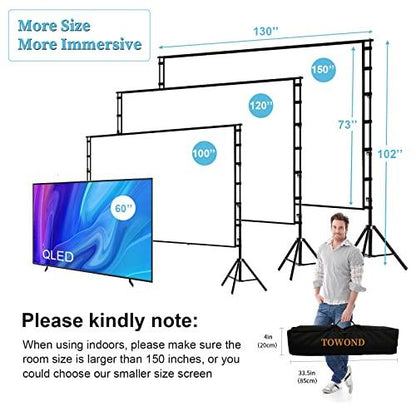 Projector Screen and Stand,Towond 150 inch Indoor Outdoor Projection Screen, Portable 16:9 4K HD Rear Front Movie Screen with Carry Bag Wrinkle-Free Design for Home Theater Backyard Cinema - CookCave