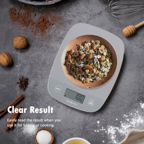 NUTRI FIT 11lbs Kitchen Food Scale Digital Weight Grams and Ounces for Weight Loss, Weighing Professional for Cooking,Baking and Keto, Batteries Included, Gray - CookCave