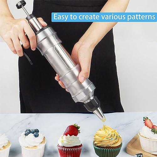 FANTEXY Dessert Decorating Syringe Set, Icing Piping Kit Stainless Steels Cake Decorating Tools 6 Piping Icing Nozzles Cupcake Decorating Kit - CookCave