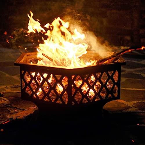 Yaheetech 26in Fire Pits for Outside Hex Shaped Fire Pit Wood Fire Pit Outdoor Fireplace for Bonfire Patio Picnic BBQ, with Spark Cover, Fire Poker - CookCave