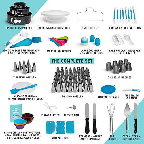 423-Piece Deluxe Cake Decorating Set - Unleash your pastry potential, premium Rotating Cake Turntable, extensive 48 Piping Tips, cutting-edge 7-Russian and 7-Korean Nozzles, 3 Springform Pans - CookCave