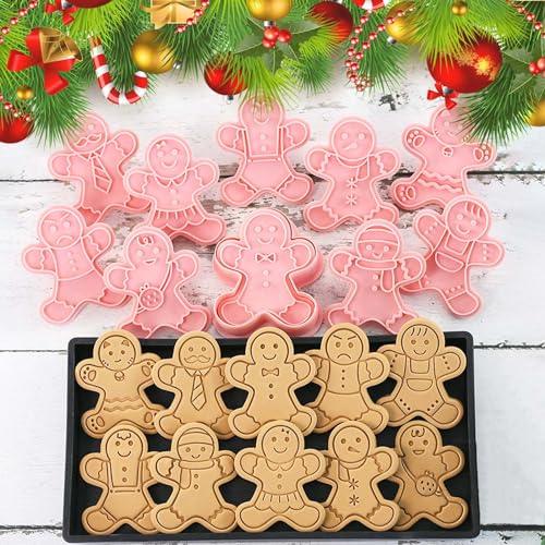 10 Piece Christmas Cookie Cutters, 3d Raised Design Gingerbread Cookie Stamps, Cookie Cutter Set suitable for Frosting Decoration, Mini Pie Molds, Apple Pie Pastry Biscuit Cutter (Gingerbread Man) - CookCave