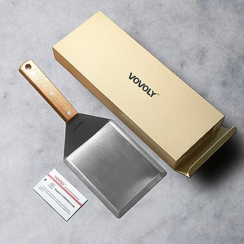 Extra Wide Spatula, Large Metal Spatula with Full Tang Wooden Handle & Beveled Edges for Skillets, Griddles & Grills, Pancake Flipper Spatula, Smash Burgers Spatula, 6 x 5-inches - CookCave