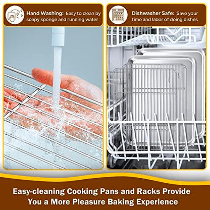 P&P CHEF Baking Sheets and Racks Set (2 Sheet + 2 Rack), Stainless Steel Baking Pan Cookie Sheet with Cooling Rack, Size 16''x12''x1'', Non Toxic & Healthy & Easy Clean - CookCave