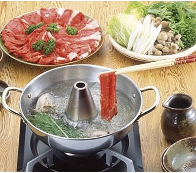 JapanBargain, Authentic Japanese Shabu Shabu Hot Pot Pan Traditional Stainless Steel Hotpot Cooking Pot with Chimney, Made in Japan (26 cm) - CookCave