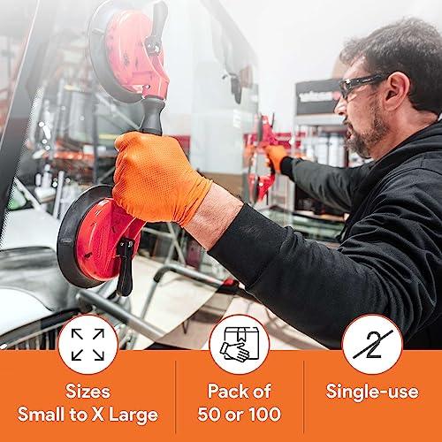 WECARE Orange 8 Mil Nitrile Gloves Medium 50 Pack - Heavy Duty Mechanic Gloves, with Diamond Grip - Powder and Latex Free Disposable Gloves - CookCave