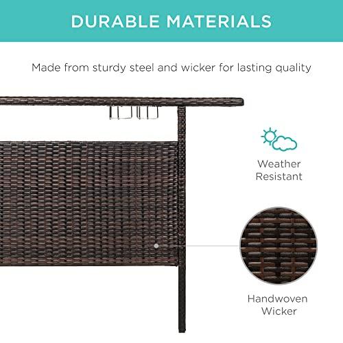 Best Choice Products Outdoor Patio Wicker Bar Counter Table Backyard Furniture w/ 2 Steel Shelves and 2 Sets of Rails - Brown - CookCave