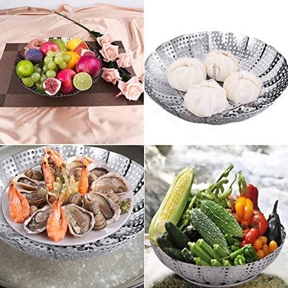 Veggie Vegetable Steamer Basket, Folding Steaming Basket, Metal Stainless Steel Steamer Basket Insert, Collapsible Steamer Baskets for Cooking Food, Expandable Fit Various Size Pot(5.3" to 8.6") YLYL - CookCave