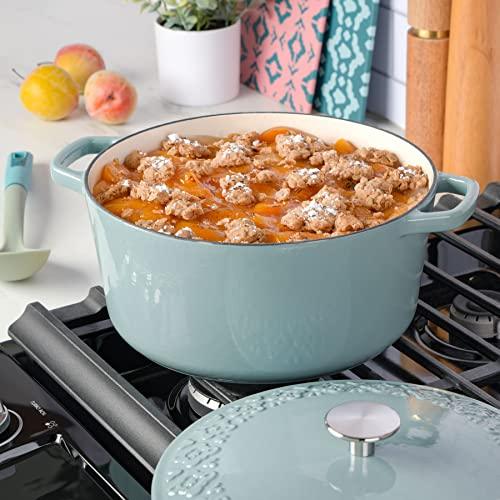 Spice by Tia Mowry Savory Saffron 6Qt Cast Iron Dutch Oven w/Embossed Lid - Aqua Blue, 6-Quart - CookCave