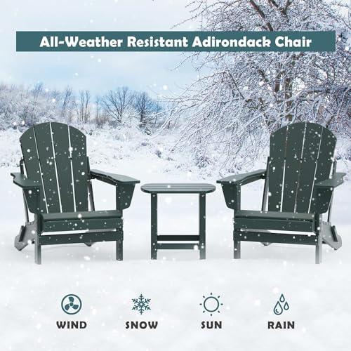 TORVA Folding Adirondack Chair,Fire Pit Chair,Patio Outdoor Chairs All-Weather Proof HDPE Resin for BBQ Beach Deck Garden Lawn Backyard(Dark Green Color) - CookCave