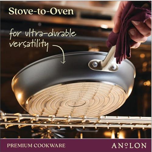 Anolon Accolade Forged Hard Anodized Nonstick Deep Frying Pan / Skillet with Helper Handle and Lid, 12 Inch - Moonstone Gray - CookCave