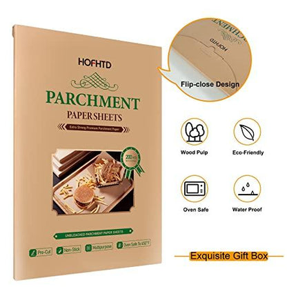 200 Pcs Parchment Paper Sheets 9 x 13 Inches, Precut Parchment Paper for Baking, Air Fryer Disposable Paper Liner, HOFHTD Non-Stick Cooking Papers for Grilling, Frying, Steaming - CookCave