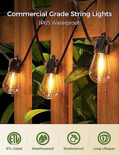 XMCOSY+ Outdoor String Lights 48Ft, Waterproof LED Outdoor Lights for Patio, Outside, Porch, Yard, House, with 16 Edison Shatterproof Dimmable Bulbs - CookCave