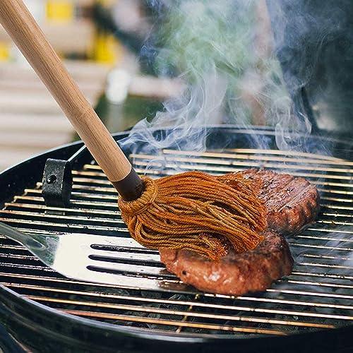 2 Pack Grilling Basting Mop, Large BBQ Sauce Basting Mops & Brushes with Wooden Long Handle and 6 Extra Replacements for Grilling Smoking BBQ Steak, 19.2+18 Inch - CookCave