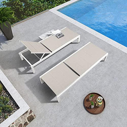 Ulaxfurniture Outdoor Lounge Chair, Aluminum Chaise Chair, Adjustable Lounger Recliner with Wheels and Padded Quick Dry Foam for Patio (2 x Chair, Beige) - CookCave