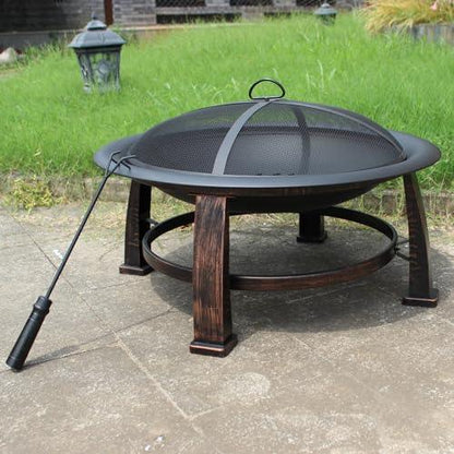 OutVue 30 inch Fire Pits for Outside with Grill, Portable Fire Pit for Camping, Picnic, Wood Burning Fire Pit with Waterproof Cover&Fire Poker & Spark Screen, Firepit for Outdoor, Patio, Garden - CookCave