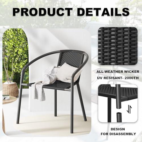 GREZJXC Modern Rattan Outdoor,Indoor Bedroom Restaurant Dining Chairs, Stackable Rattan Chairs for Patio or Drawing Room, Set of 4, Black - CookCave