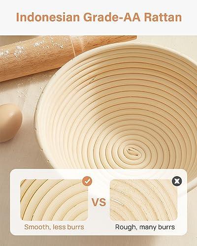 Kootek Sourdough Bread Baking Supplies, 9 Inch Round Sourdough Starter Kit, Baking Tools Banneton Bread Proofing Basket Set of 2 with Bread Lame, Dough Scraper, Basket Cover for Bread Making - CookCave