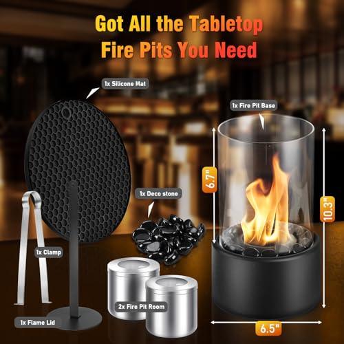 Portable Fire Pit Table Top Fireplace Bowl - 10'' Tabletop Firepit Smokeless Heaters Indoor Smores Maker Home Decor, Outdoor Fuel Campfire Windproof Glass for Patio Balcony Porch Camping - CookCave